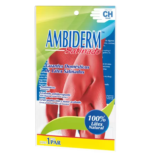 GUANTES DE LATEX ROJO SATINADO AMBIDERM 1 PAR GRANDE