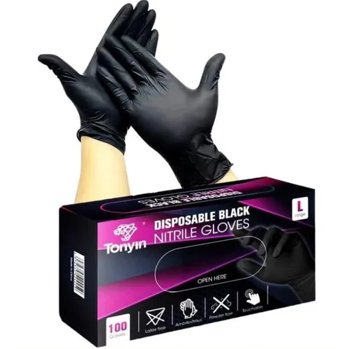 GUANTES DE NITRILO DISPOSABLE BLACK NITRILE GLOVES TONYIN 100PZS L TT36