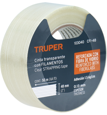 CINTA TRANSPARENTE REFLEJADORA CON FILAMENTOS TRUPER 48MM X 50M 103040